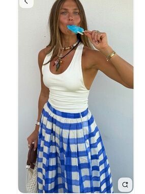 Zara Blue and White A-Line Midi Skirt